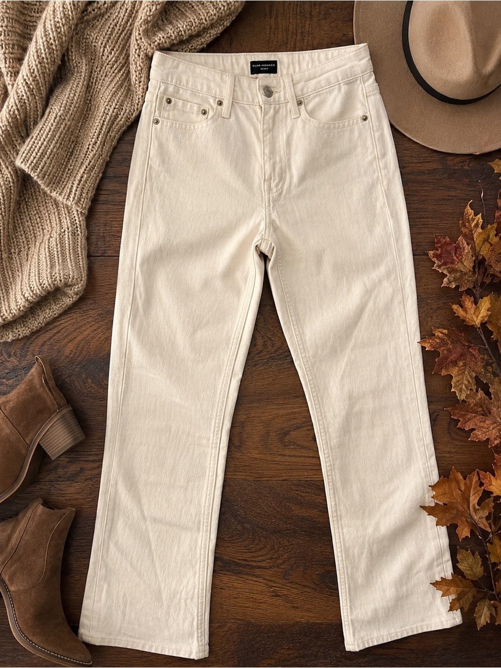 Club Monaco The Kick Crop Cream High Rise Flare Jeans Size 24
